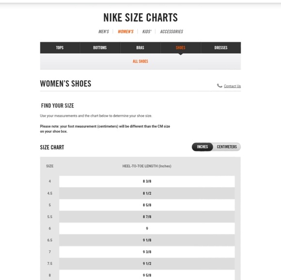 Nike Size Chart - Picture 2 of 5